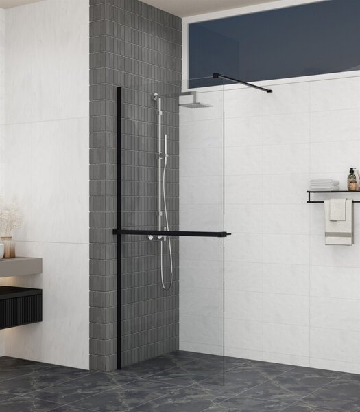 Erga Paris, polička/držiak na uteráky pre sprchovú zástenu (max. 140cm), čierna matná, ERG-V02-PARIS-SHELF-BK