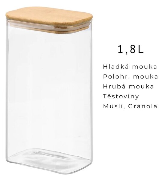 Arte Regal Sklenená dóza obdĺžniková s bambusovým vekom, 1,8l VIVO