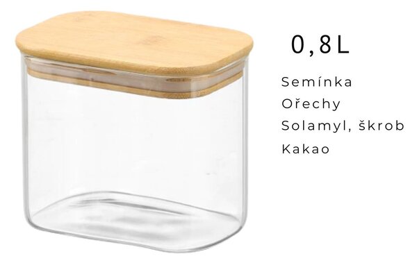 Arte Regal Sklenená dóza obdĺžniková s bambusovým vekom, 0,8l VIVO