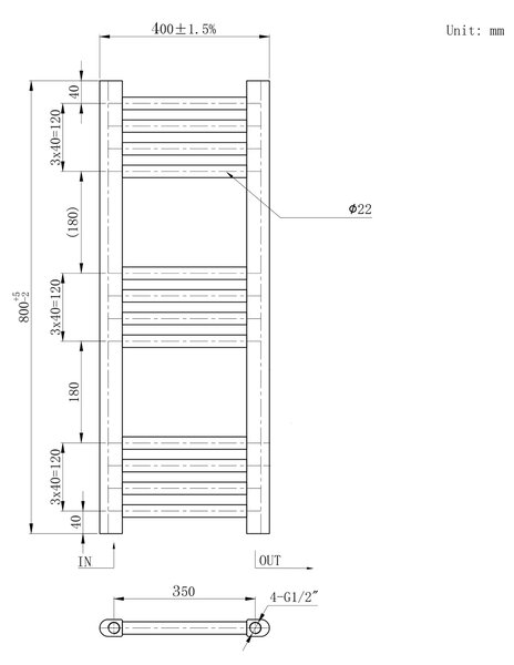 Gamma Erga Basic, vykurovacie teleso 800x400 mm, 273 W, biela, ERG-LAV-BASIC-8040-WH