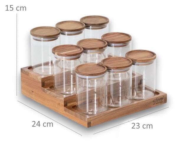 JJA Sada 9ks koreničiek s akátovým viečkom (180ml) + schodíky na koreničky AKAT HARMONY