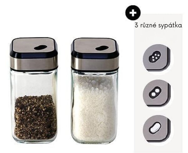 5Five® Hranatá sklenená korenička s multifunkčným nerezovým viečkom INOX, 100ml
