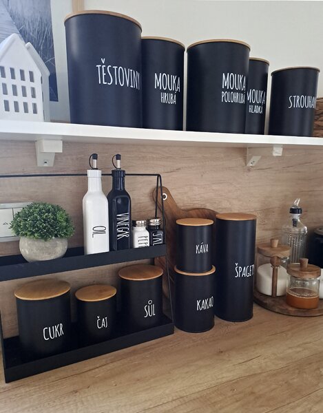 Orion Dóza na potraviny, plechová, čierna, s bambusovým vekom, 1,3l, Ryža SK