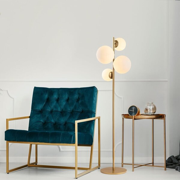 Biela/v mosadznej farbe stojacia lampa so skleneným tienidlom (výška 162 cm) Fazli – Opviq lights