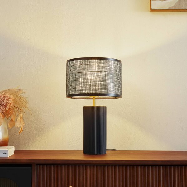 Lindby Stolná lampa Sorscha, čierna, železo, Ø 26 cm, Čierna, Obývacia izba / jedáleň, Sklo, Moderný, Stojacie svietidlo