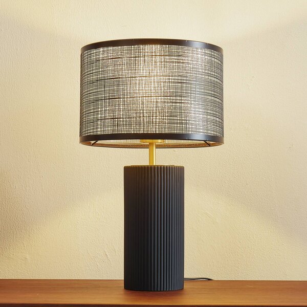 Lindby Stolná lampa Sorscha, čierna, železo, Ø 26 cm, Čierna, Obývacia izba / jedáleň, Sklo, Moderný, Stojacie svietidlo