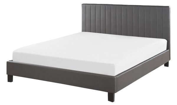 Panelová posteľ sivá eko koža čalúnená EU double size 140x200 cm s roštovou základňou a čelom