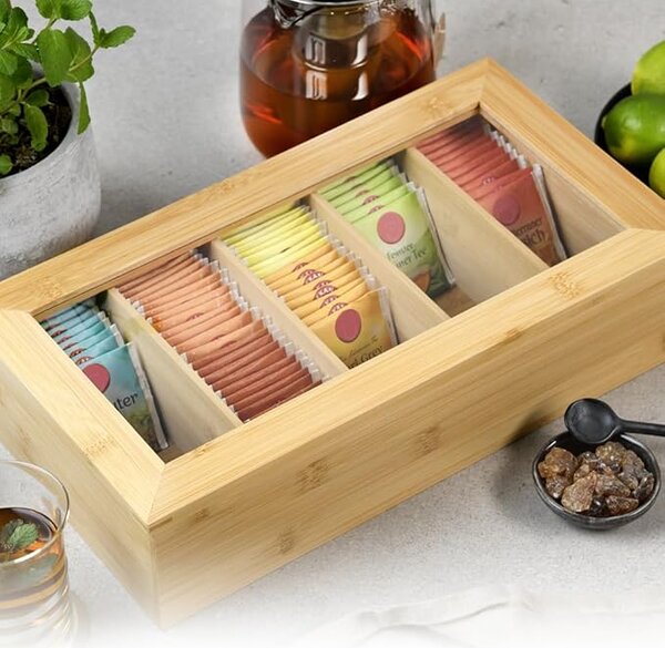 Kesper 58900 Organizér na čaje 5 priehradiek bambus 36 x 20 x 9 cm