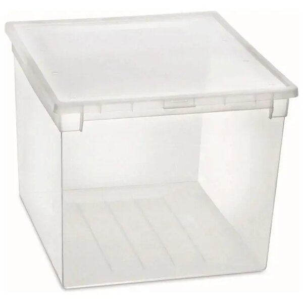 Usporadejto.cz Úložný box s vekom, transparentný, na posteľnú bielizeň TERRY 52l - 38 x 52 x 31 cm
