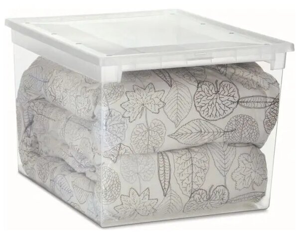 Usporadejto.cz Úložný box s vekom, transparentný, na posteľnú bielizeň TERRY 52l - 38 x 52 x 31 cm