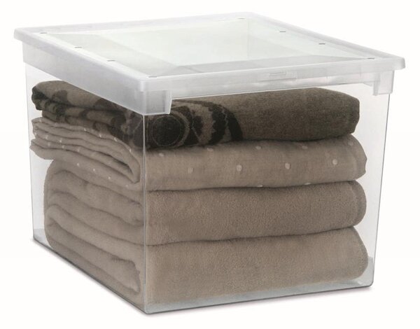 Usporadejto.cz Úložný box s vekom, transparentný, na posteľnú bielizeň TERRY 52l - 38 x 52 x 31 cm