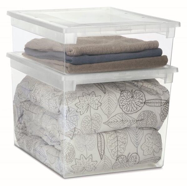 Usporadejto.cz Úložný box s vekom, transparentný, na posteľnú bielizeň TERRY 52l - 38 x 52 x 31 cm