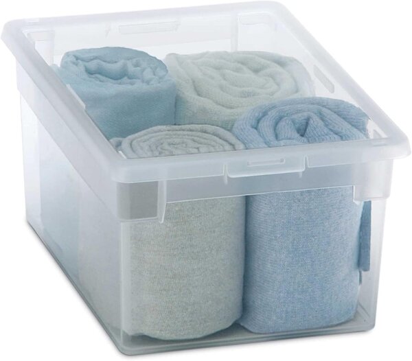Usporadejto.cz Úložný box s vekom, transparentný, na posteľnú bielizeň TERRY 52l - 38 x 52 x 31 cm