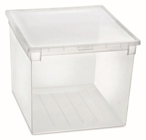 Usporadejto.cz Úložný box s vekom, transparentný, na posteľnú bielizeň TERRY 52l - 38 x 52 x 31 cm
