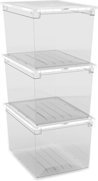 Usporadejto.cz Úložný box s vekom, transparentný, na posteľnú bielizeň TERRY 52l - 38 x 52 x 31 cm