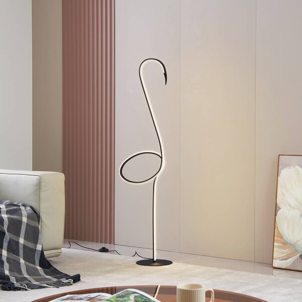 Lindby LED stojacia lampa Pajaro, 130 cm, čierna, stmievateľná, Čierna, Obývacia izba / jedáleň, kov, Moderný