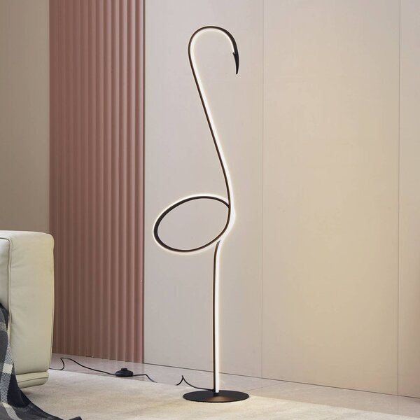 Lindby LED stojacia lampa Pajaro, 130 cm, čierna, stmievateľná, Čierna, Obývacia izba / jedáleň, kov, Moderný