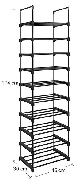 Prenosný stojan na topánky s 10. policami