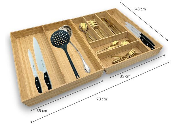 Kesper Organizér do zásuvky, príborník + na kuchynské náradie bambusový KESP 70 x 43 cm (SADA)