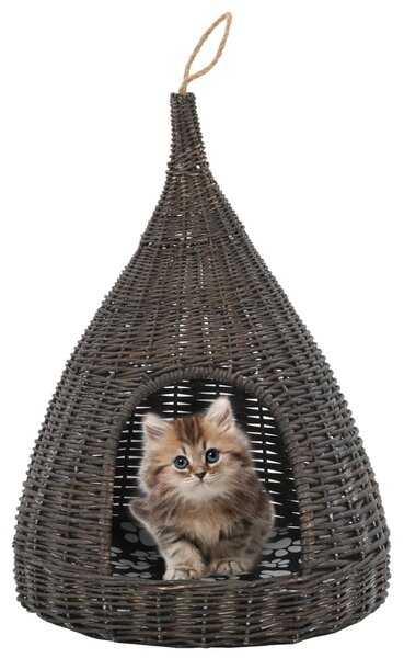 Domček pre mačku s vankúšom sivý 40x60 cm prírodná vŕba típí