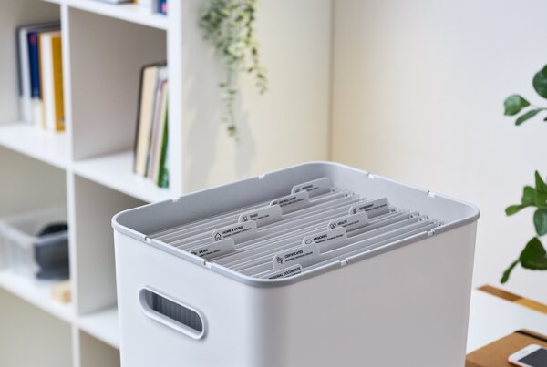 Rotho Úložný box na dokumenty, na archiváciu + 10 závesných zakladačov, myPAPER BOX - biely