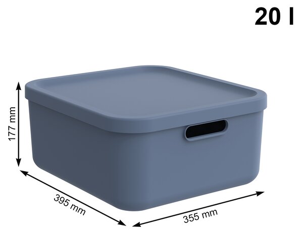 Rotho Úložný box, rovný s víkom, 20l, modrý ALBU LIGHT, 40x36x18