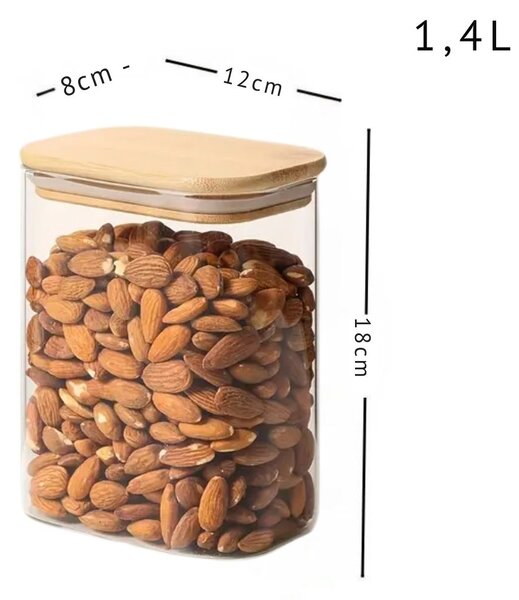 Arte Regal Sklenená dóza obdĺžniková s bambusovým vekom, 1,4l VIVO