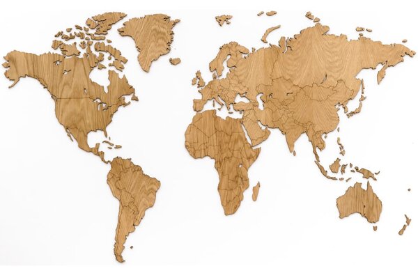 MiMi Innovations Nástenná mapa sveta Exclusive, dubové drevo 130x78 cm