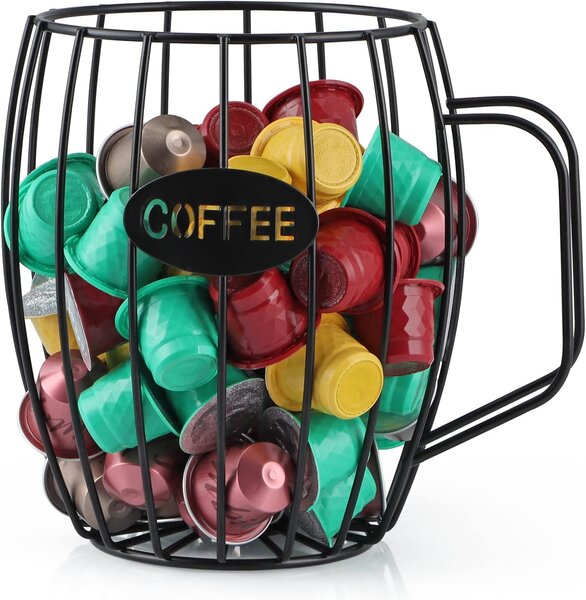 QUTTIN Organizér na kapsuly na kávu, dekoratívny kovový kôš v tvare hrnčeka BIG COFFEE