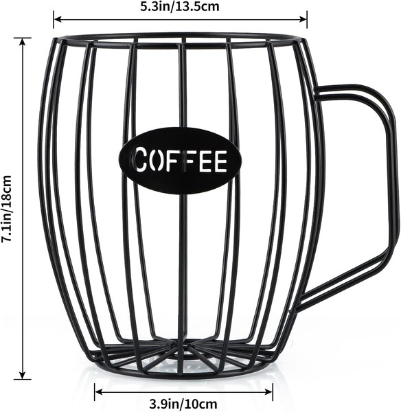 QUTTIN Organizér na kapsuly na kávu, dekoratívny kovový kôš v tvare hrnčeka BIG COFFEE