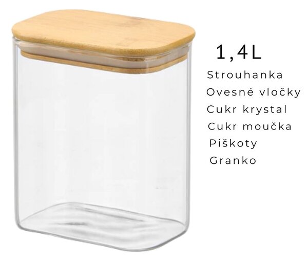 Arte Regal Sklenená dóza obdĺžniková s bambusovým vekom, 1,4l VIVO
