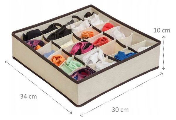 VERK GROUP Organizér na spodnú bielizeň, KIPIT, 24 priehradiek, béžový, 34 x 30 x 10 cm