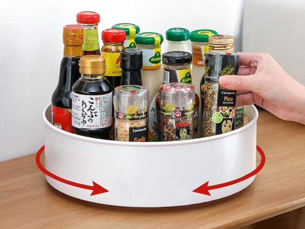VERK GROUP Otočný organizér, otočná miska, LAZY SUSAN, otočná o 360°, priemer 22 cm - biela