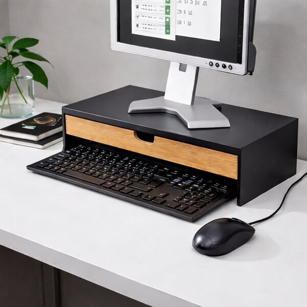 VERK GROUP Podstavec pod monitor / notebook so zásuvkou, bambus/čierna, 47 x 26 x 10 cm BLACKBE