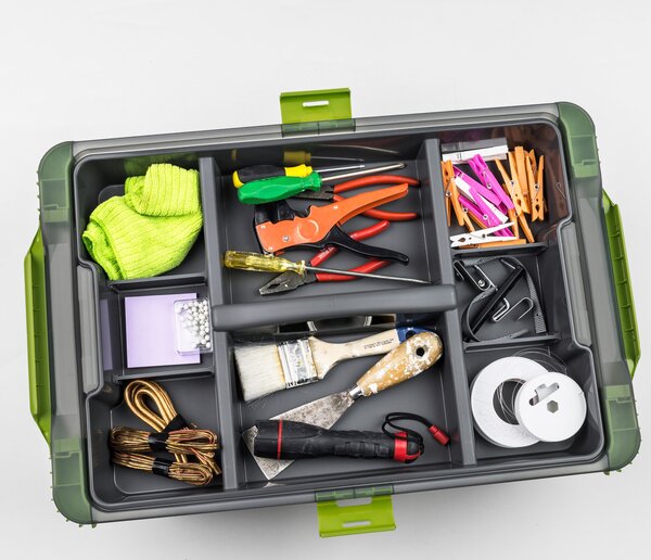 Rotho Doplnok k úložným boxom EVO, organizér 2v1, vložka pre EVO 30 l a 44 l, sivý