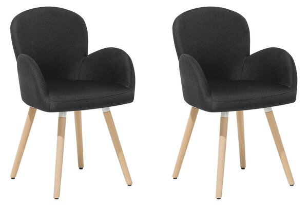 Sada 2 jedálenských stoličiek čierne látkové čalúnenie nohy zo svetlého dreva moderný eklektický štýl