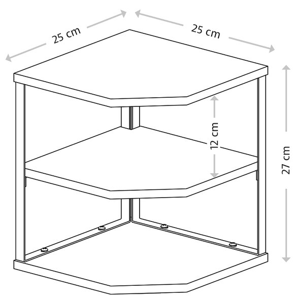 KUCHYNSKÁ POLICA NA ROHOVÉ KORENIE 3 ÚROVNE MDF KOVOVÁ ROŠT 26 x 28