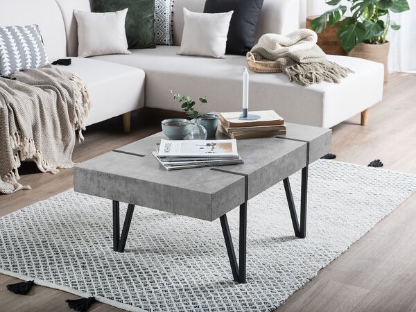 Konferenčný stolík imitácia betónu čierne kovové nohy 100 x 60 cm obdĺžnikový moderný industriálny štýl