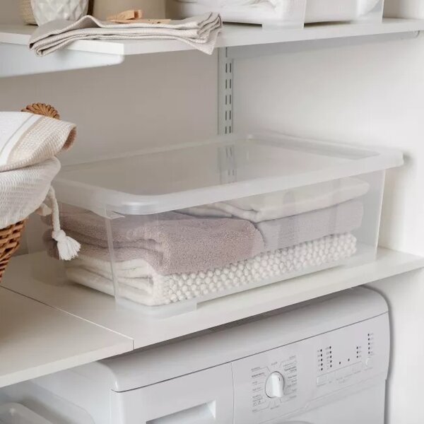 Rotho Univerzálny úložný box, krabica s vekom, EVO, transparent - 58x39x19, 30l