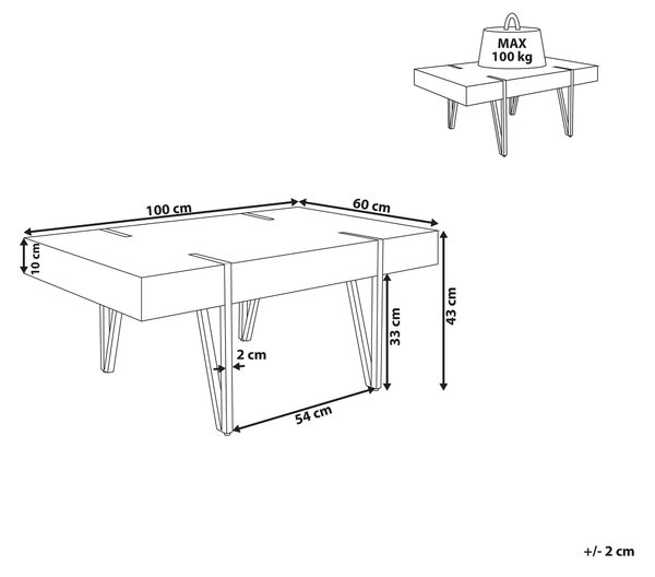 Konferenčný stolík imitácia betónu čierne kovové nohy 100 x 60 cm obdĺžnikový moderný industriálny štýl