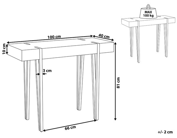 Konferenčný stolík imitácia betónu čierne kovové nohy 100 x 40 cm obdĺžnikový moderný industriálny štýl