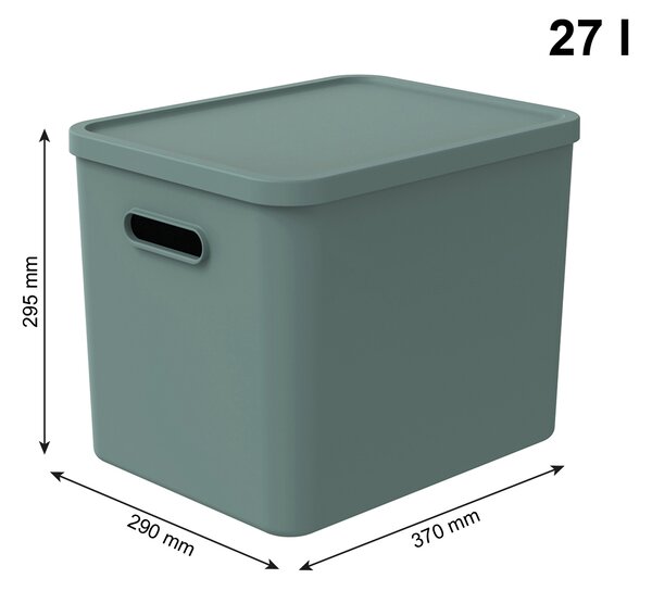 Rotho Úložný box, rovný s víkom, 27l, matná zelená ALBU LIGHT, 37x29x30
