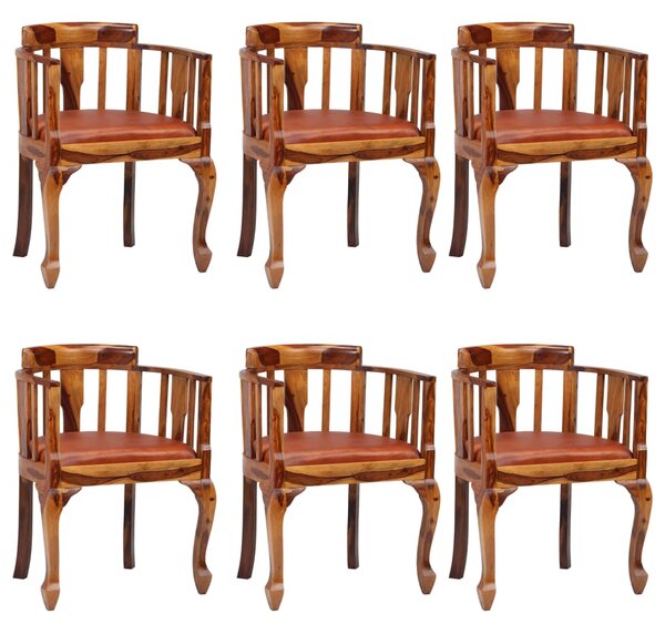 Jedálenské stoličky 6 ks pravá koža a masívne sheeshamové drevo