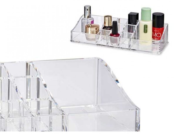 Transparentný kozmetický organizér, 11 priehradiek, BERILLO, 23 x 5 x 9 cm