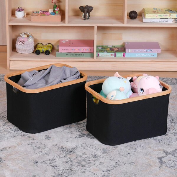 Kesper Úložný box bez veka čierny polyester bambus 54 x 26 x 37 cm