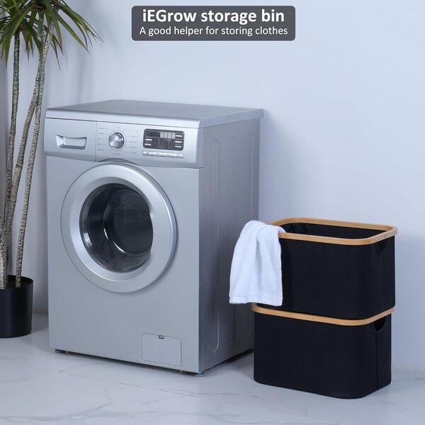 Kesper Úložný box bez veka čierny polyester bambus 54 x 26 x 37 cm