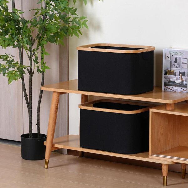 Kesper Úložný box bez veka čierny polyester bambus 54 x 26 x 37 cm