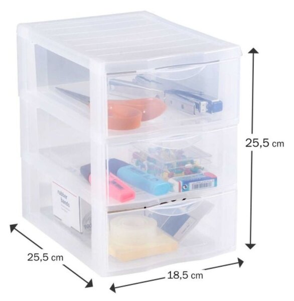 Úložný box s 3 zásuvkami, transparentný, ORGAMIX A5T