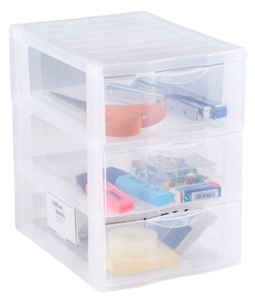 Úložný box s 3 zásuvkami, transparentný, ORGAMIX A5T