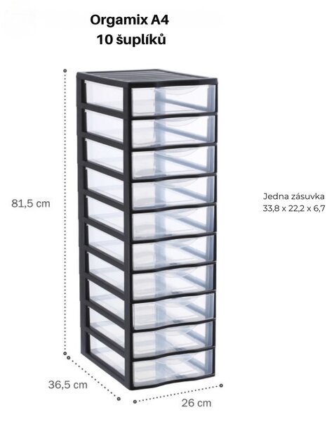 SUNDIS Úložný box s 10 zásuvkami, antracit, OFFICEMIX A4 10A